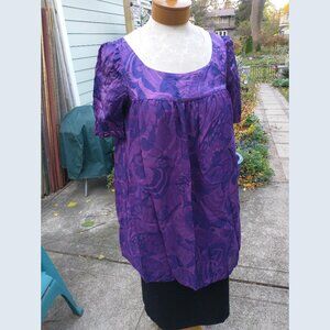 Blouse: purple, abstract print short sleeve. Loose size 4 - by French Connection